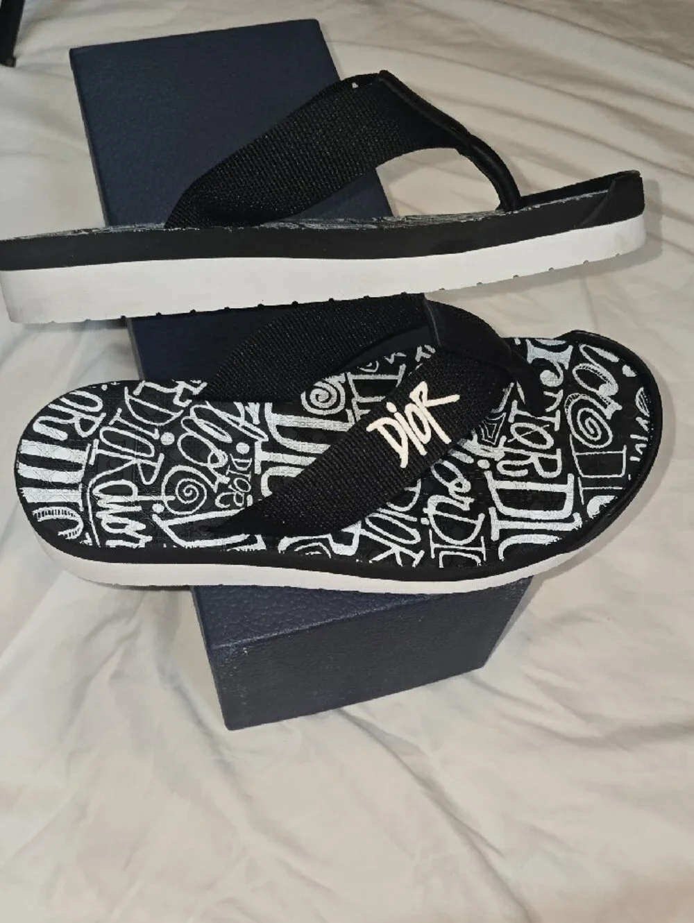Dior Men Black & White Graffiti Slides